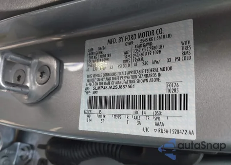 2025 Lincoln Nautilus Premiere from USA, damaged, VIN 5LMPJ8JA2SJ887561